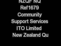 NZQF NQ Ref1679 Community Support Services ITO Limited  New Zealand Qu