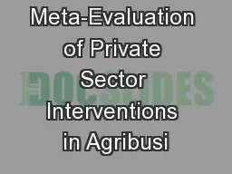 Meta-Evaluation of Private Sector Interventions in Agribusi