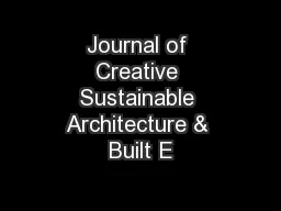 Journal of Creative Sustainable Architecture & Built E