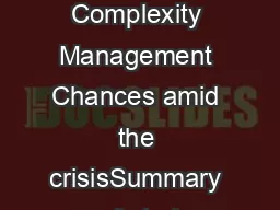 Study on: Complexity Management Chances amid the crisisSummary of stud