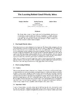The Learning Behind Gmail Priority Inbox Douglas Aberdeen Ondrej Pacovsky Andrew Slater