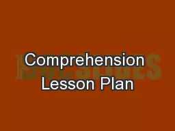 Comprehension Lesson Plan
