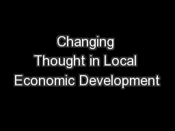Changing Thought in Local Economic Development