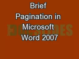Brief Pagination in Microsoft Word 2007