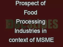 Prospect of Food Processing Industries in context of MSME