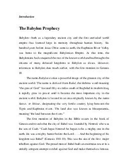 Introduction The Babylon Prophecy Babylonboth as a legendary ancient c ity and the first