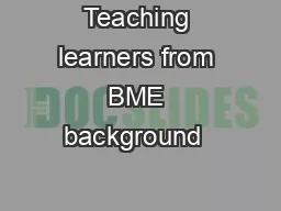 Teaching learners from BME background  