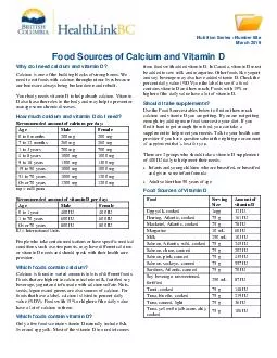 Nutrition Series Number e August  Food Sources of Calcium and Vitamin D Why do I need