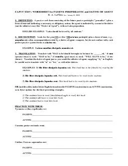 CAPUT XXIV: WORKSHEET for PASSIVE PERIPHRASTIC and DATIVE OF AGENT
...