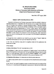 No. 24012/21/2013-Estt(B) Subject: DoPT Internship Scheme, 2013 Depart