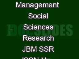 Journal of Business Management  Social Sciences Research JBM SSR ISSN No   Volume  No