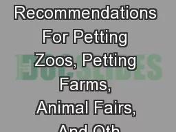 Recommendations For Petting Zoos, Petting Farms, Animal Fairs, And Oth