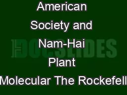 Plant Cell, American Society and Nam-Hai Plant Molecular The Rockefell