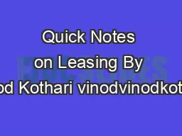 Quick Notes on Leasing By Vinod Kothari vinodvinodkothari