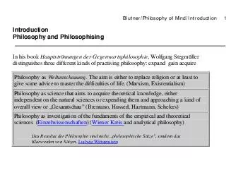 Blutner/Philosophy of Mind/Introduction     1 Introduction Philosophy