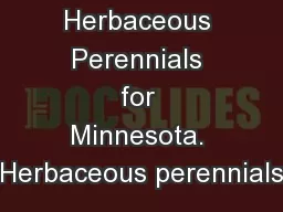 Herbaceous Perennials for Minnesota. Herbaceous perennials