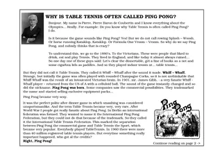WHY IS TABLE TENNIS OFTEN CALLED PING PONG?Bonjour. My name is Pierre.