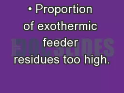 • Proportion of exothermic feeder residues too high.