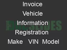 Car Sale Invoice Vehicle Information Registration  Make   VIN  Model