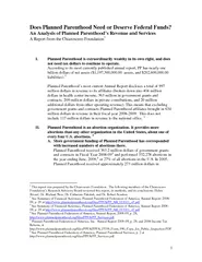 Does Planned Parenthood Need or Deserve Federal Funds?An Analysis of P
