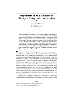 Playfulness in Adults RevisitedThe Signal Theory in German SpeakersRen
