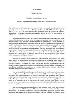 1 Call for Papers  Politique africaine  Religious pluralisation in Afr
