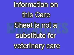 Note The information on this Care Sheet is not a substitute for veterinary care