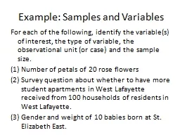 Example: Samples and Variables