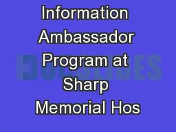 Health Information Ambassador Program at Sharp Memorial Hos