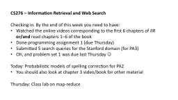 CS276 – Information Retrieval and Web Search