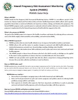 Hawaii Pregnancy Risk Assessment Monitoring System (PRAMS) PRAMS Data