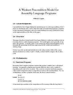 A Weakest Precondition Model for Assembly Language Programs   January