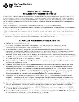 Instructions for Submitting REQUESTS FOR PREDETERMINATIONS Predetermin