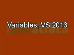 Variables, VS 2013