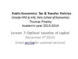    Public Economics: Tax & Transfer Policies