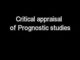 Critical appraisal of Prognostic studies