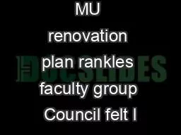 ..... nQ1ZD13' MU renovation plan rankles faculty group Council felt l