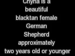 Meet Chyna Chyna is a beautiful blacktan female German Shepherd approximately two years