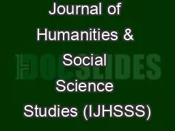 International Journal of Humanities & Social Science Studies (IJHSSS)