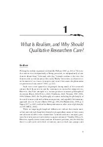 1     What Is Realism, and Why Should Qualitative Researchers Care?