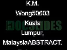 reapplied K.M. Wong50603 Kuala Lumpur, MalaysiaABSTRACT.  Reinw., one