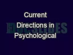 Current Directions in Psychological 