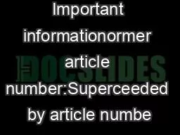 Important informationormer article number:Superceeded by article numbe