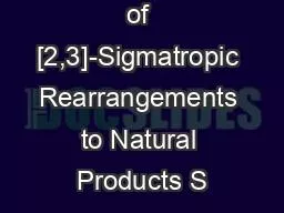 Applications of [2,3]-Sigmatropic Rearrangements to Natural Products S