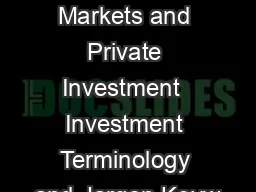 Financial Markets and Private Investment  Investment Terminology and Jargon Keyw
