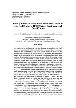 Stability Studies on Reconstituted Amoxicillin-Clavulanic Acid Oral Po