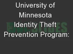 University of Minnesota Identity Theft Prevention Program: