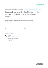 VELOP? A STUDY OF THE DECISION CRITERIA FOR URBAN REGENERATION PROJECT