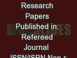 III A. Research Papers Published in: Refereed Journal  ISSN/ISBN Non-r
