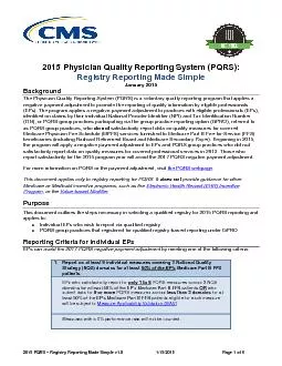 2015 PQRS  Registry Reporting Made Simple v1.0  1/15/2015   Page 1 of